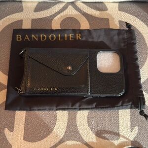 Bandolier 13 ProMax black pebbled leather phone case, NEW leather shoulder strap